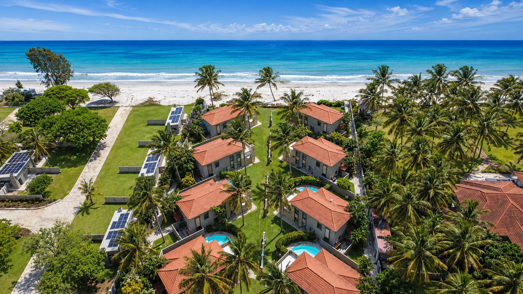 Aerial view of Giney's View directly on Vilanculos beach